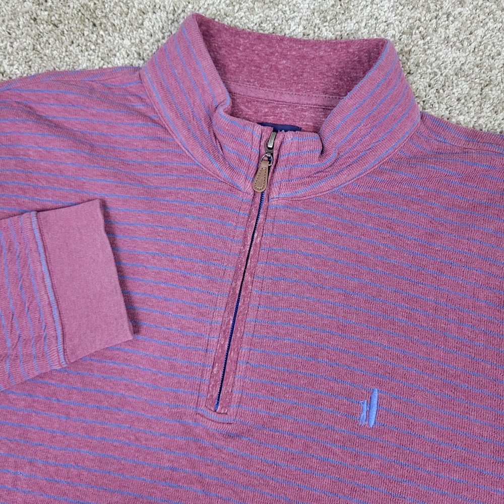 Johnnie O Mens Large Red Blue Striped Performance Stretch Golf Quarter Zip